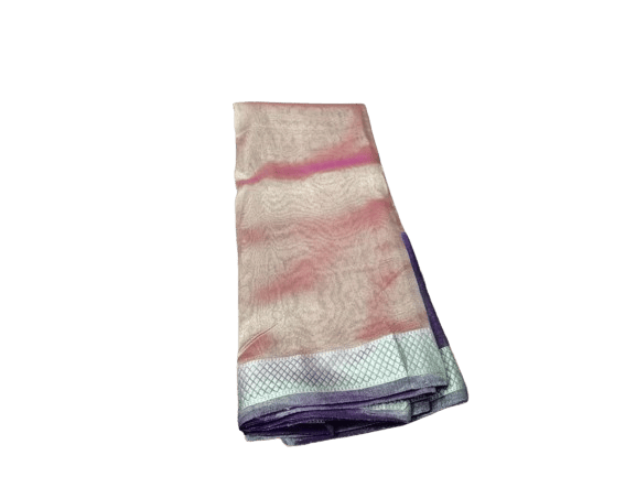 Cream-Lavender Pure Kora Silk Tissue Saree with Blouse Piece