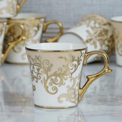 Femora Indian Ceramic Floral Gold Line Ceramic Tea Cup, Coffee Mugs, Set of 6 Pcs, 160 ML