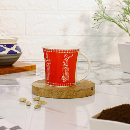 Femora Classical Dancers Pattern Tea Cups, Ceramic Tea Cups, Coffee Mugs (160 ml) - 6 Pcs Set (Red)