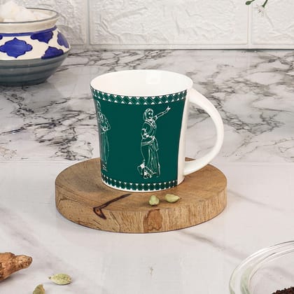 Femora Classical Dancers Pattern Tea Cups, Ceramic Tea Cups, Coffee Mugs (160 ml) - 6 Pcs Set (Green)