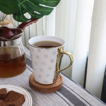 Femora Fine Bone China White-Golden Coffee Mugs, Tea Mugs, Ceramic Tea Cups (330 ml, White/Golden) - 3 Pcs Set