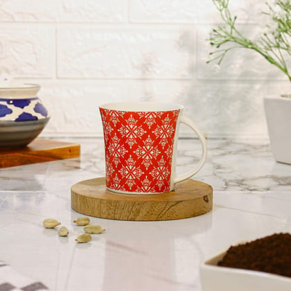 Femora Arabesque Flower Pattern Tea Cups, Ceramic Tea Cups, Coffee Mugs (160 ml) - 6 Pcs Set (Red)