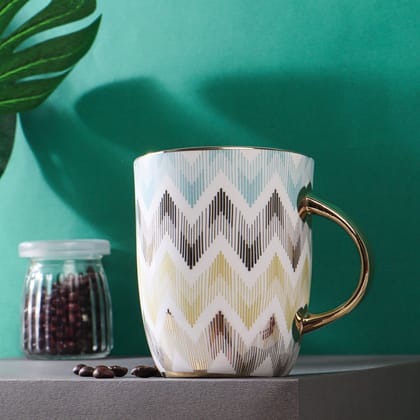 Femora India Pastel Chevron Fine Bone China Coffee Mugs, Tea Mugs, Ceramic Tea Cups (360 ml, Golden) - 1 Pcs Set