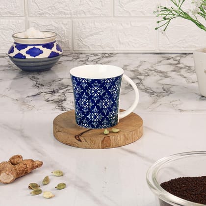 Femora Arabesque Flower Pattern Tea Cups, Ceramic Tea Cups, Coffee Mugs (160 ml) - 6 Pcs Set (Blue)