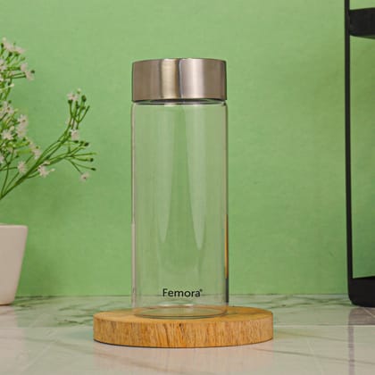 Femora Borosilicate Glass Water Bottle Durability and Elegance Combined, 500ML(1 Pc Set) (Steel Lid)