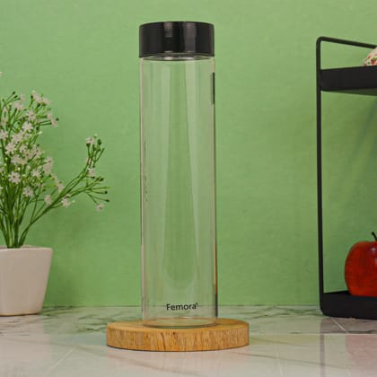 Femora Borosilicate Glass Water Bottle Durability and Elegance Combined, 500ML(1 Pc Set) (Black Lid)