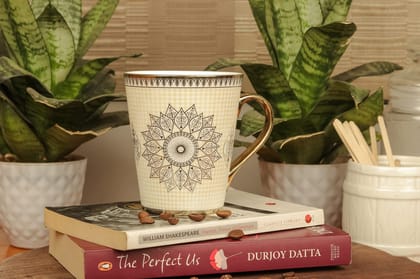 Femora Golden Satire Coffee Mug, Ceramic Tea Cup (Set uof 1) -330 ML (Not Microwave Safe)