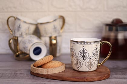 Femora Indian Ceramic Golden Line Tea Cup, Coffee Cup - 6 Pcs, 190 ML