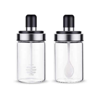 Femora Borosilicate Glass Spice Jars and Honey Jar with Spoon 250 ML - Set of 2