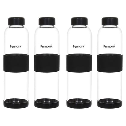Femora Borosilicate Glass Silicone Grip Fridge Bottle - 400 ML, Set of 4
