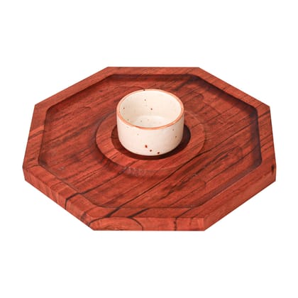 Femora Octagon Wooden Serving Tray with Bowl, 1 pc Tray & Bowl, 9.5 Inch (23 * 23 CM), 1 Year Warranty.