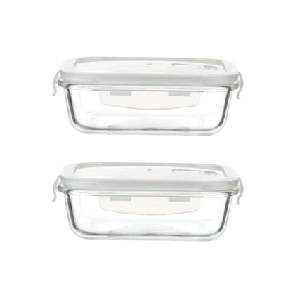Femora Borosilicate Glass Microwave Safe Rectangle Food Storage Container with Air Vent Lid, 620 ml, Set of 2, 1 Year Free Replacement