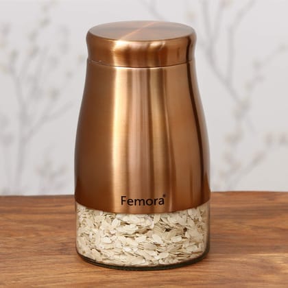 Femora Clear Glass Gold Metallic Steel Glass Jars Tea Sugar Jar Container Cereal, Spices, Pulses Container Spice Jar for Kitchen Storage Jars for Kitchen Storage 1300 ml/gm, Free Replacement of Lids