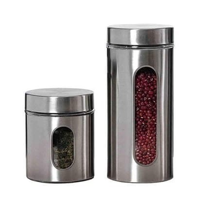 Femora Copper Metallic Clear Glass Kitchen Storage Jars, 900 ml, 1750 ml, Set of 2