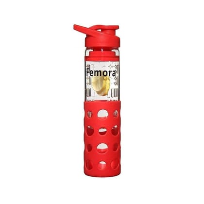 Femora Borosilicate Glass Red Water Bottle with Fruit Infuser -700ML