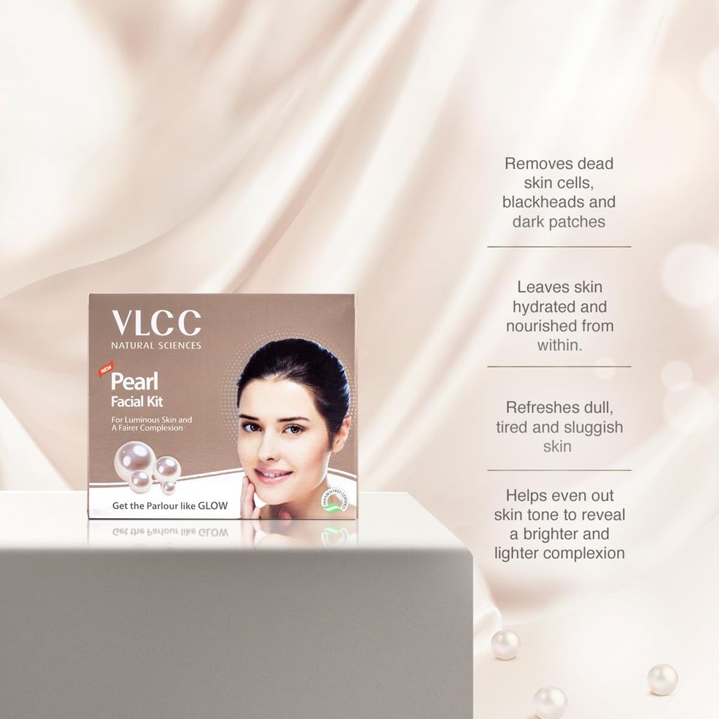 VLCC Pearl Facial Kit - 60 g | Luminous and Radiant Skin | At Home Facial with Pearl Extracts, Sandalwood, Turmeric & Aloe Vera | Tan Removal Facial Kit.