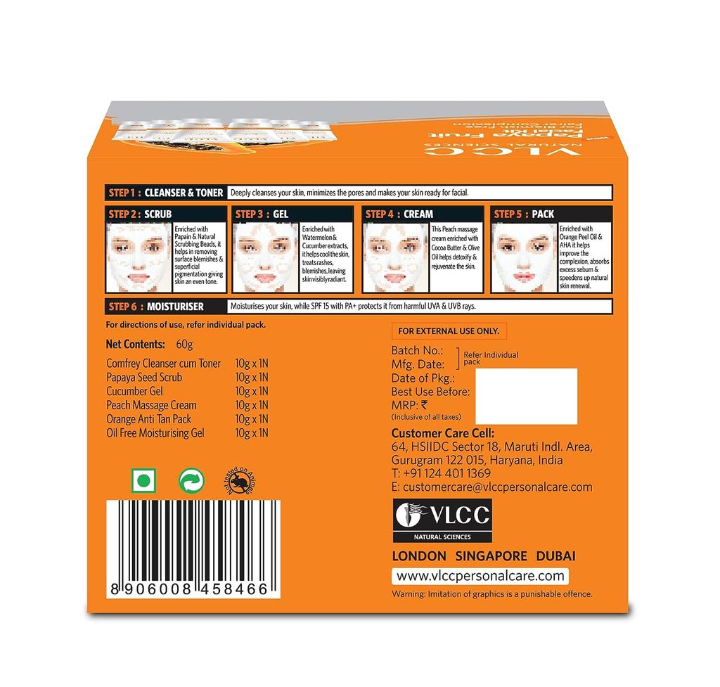 VLCC Papaya Fruit Single Facial Kit - 60 g