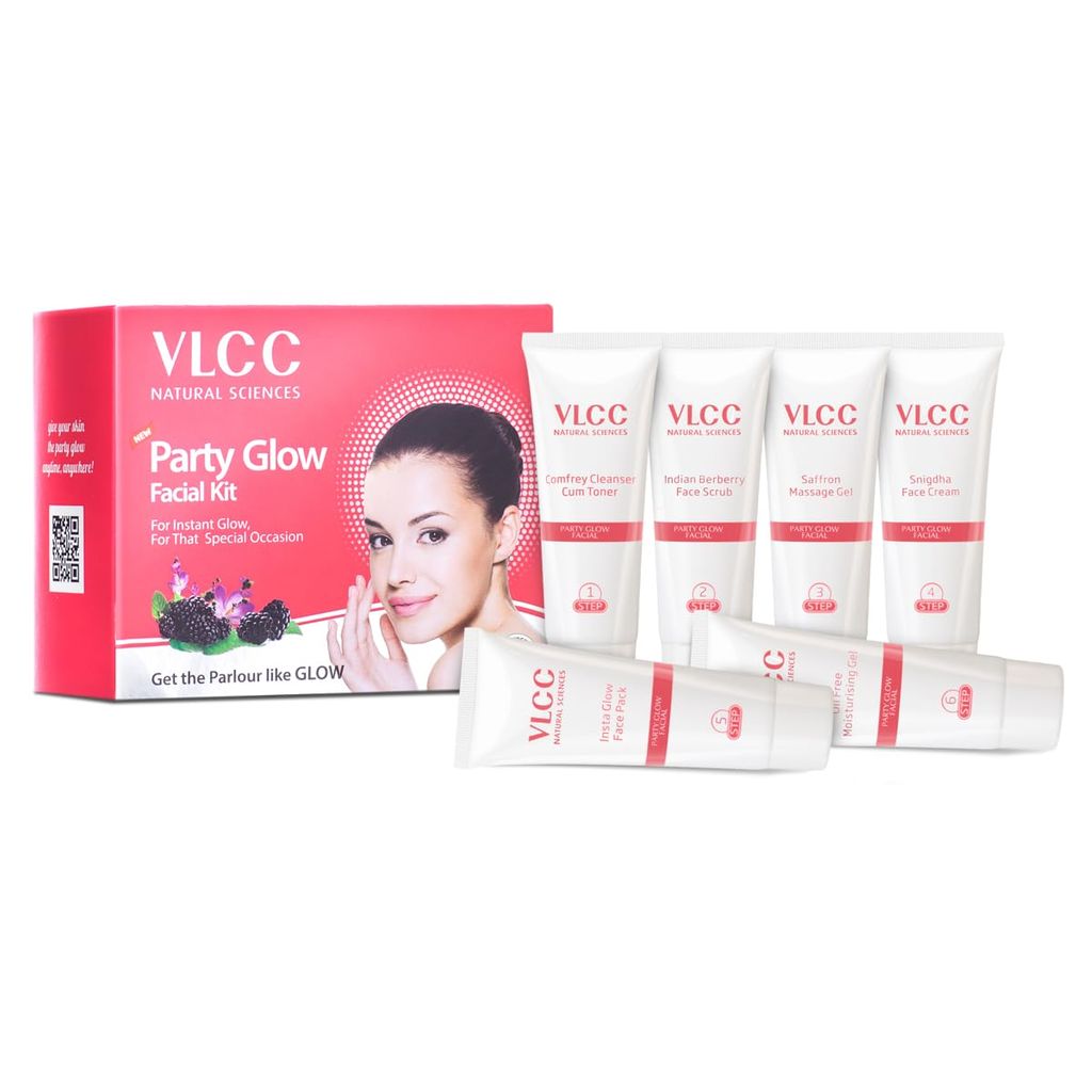 VLCC Party Glow Facial Kit - 60 g | Intense Glow for Clear, Bright Skin. Special Occasion at home facial. With Indian Berberry, Saffron, Mulberry, and Hazlenut. Helps reduce pigmentation and uneven skin tone.