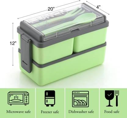 Compartment Pista Color with Spoon and Fork Office School Collage 3 Containers Lunch Box  (1500 ml)