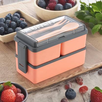 RANDOM Color with Spoon and Fork Office School Collage 3 Containers Lunch Box  (1500 ml)