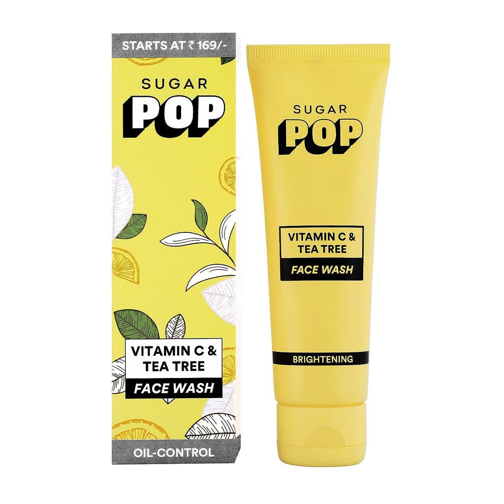 SUGAR POP Women Vitamin C & Tea Tree Face Wash-Gentle Care Infused With Turmeric Extracts,Bitter Melon Fruit & Glow-Boosting For Skin Brightening, Oil Control Formula For Deep Cleansing The Skin 80 Ml