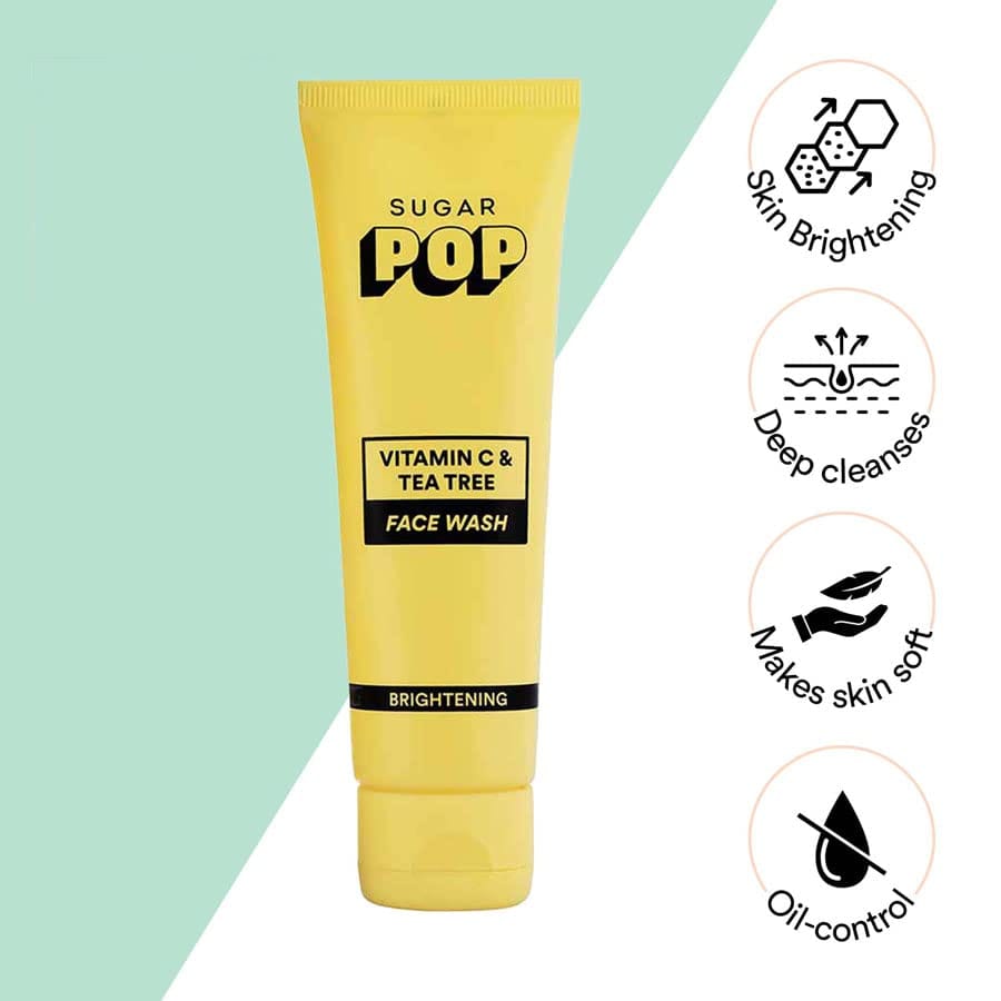 SUGAR POP Women Vitamin C & Tea Tree Face Wash-Gentle Care Infused With Turmeric Extracts,Bitter Melon Fruit & Glow-Boosting For Skin Brightening, Oil Control Formula For Deep Cleansing The Skin 80 Ml