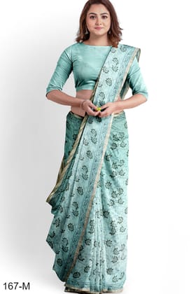Light Blue Hand Block Printed Maheshwari Saree Light Blue Hand Block Printed Maheshwari Saree