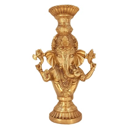 Kartique Brass Metal Ganesha Idol Showpiece Tea Light Candle Holder Stand Tealight Candle Holders for Home Living Room Table Decoration Mangalkari Ganpati Gold Color Height 13 Inch