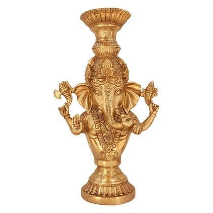 Kartique Brass Metal Ganesha Idol Showpiece Tea Light Candle Holder Stand Tealight Candle Holders for Home Living Room Table Decoration Mangalkari Ganpati Gold Color Height 13 Inch