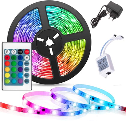 DAYBETTER� 5 Meter Non Waterproof Remote Control Multicolor Light with 16 Color and 5050 SMD Bright 24 Keys IR Remote Controller and Supply for Home Decoration (Multicolor)(60led/Meter) | VD-Q-33