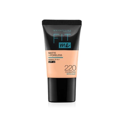 Maybelline New York Fit Me Matte+Poreless Liquid Foundation Tube, 220 Natural Beige, 18ml
