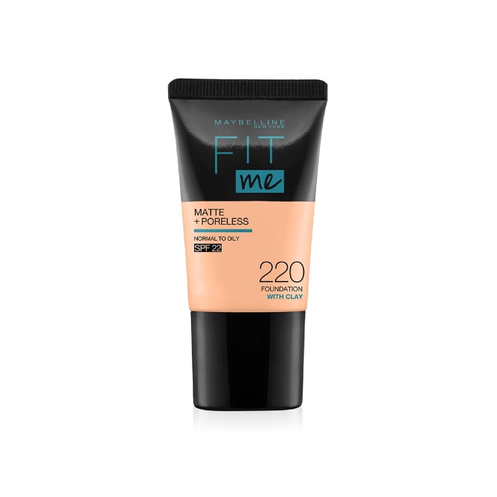 Maybelline New York Fit Me Matte+Poreless Liquid Foundation Tube, 220 Natural Beige, 18ml