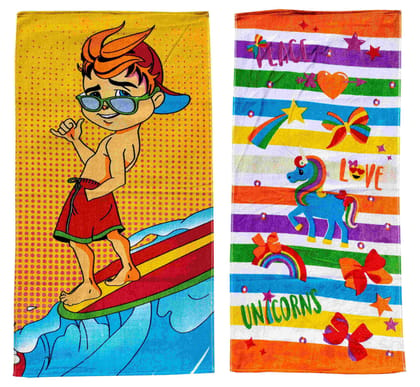Mandhania Cotton Cartoon Printed Kids Bath Towels for Boys N Girls Pack of 2
