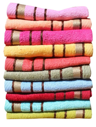 Mandhania Bitra 450 GSM Preimium Cotton Super Absorbent, Antibacterial Treatment Face Towels, 10x10 in Pack of 10 - Multicolor