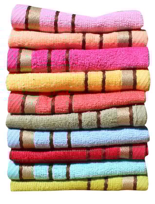Mandhania Bitra 450 GSM Preimium Cotton Super Absorbent, Antibacterial Treatment Face Towels, 10x10 in Pack of 10 - Multicolor