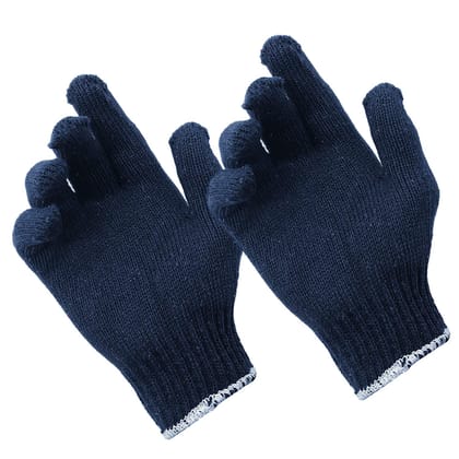 Solance Unisex Reusable Washable Knitted Cotton Safety Hand Gloves Free Size (Pack of 24) Blue
