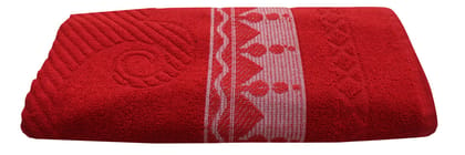 Mandhania Flora Border Soft Cotton BathTowels, 70x140 cm Pack of 1 Red