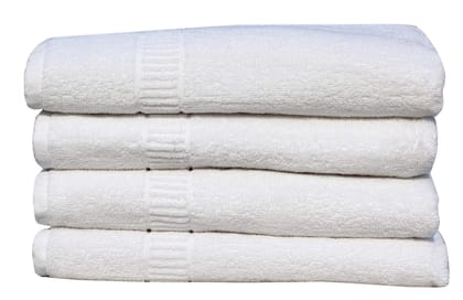 Mandhania Lovely White Cotton Bath Towels 400 GSM (28x57) Pack of 4