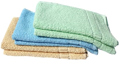 Mandhania Cotton Hand Towels Pack of 6 (Brown, Blue and Green. 14 inch x 21 inch)