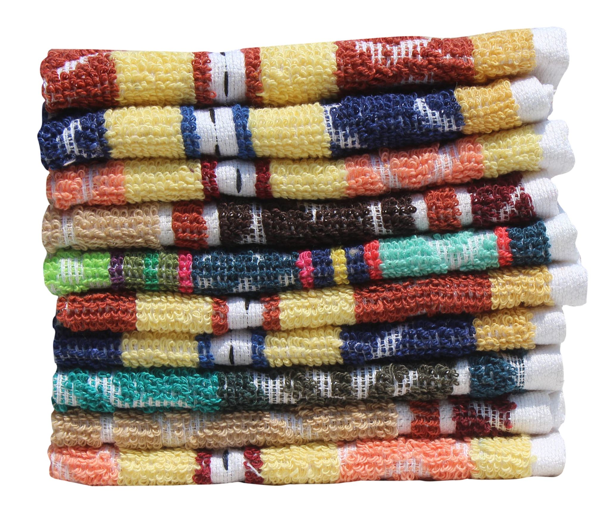 Mandhania Cotton Face Towel (Set of 10, Multicolour)