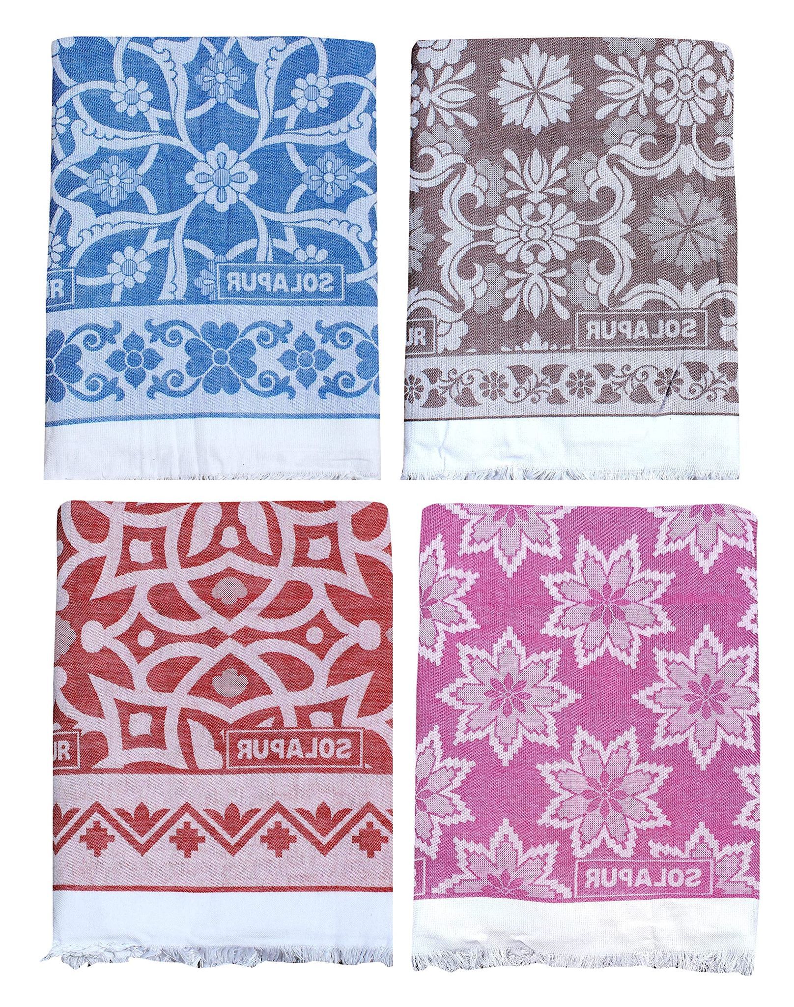 Mandhania Super Soft Premium Light Weight Solapur Chaddar 100% Cotton Dailyuse Single Bed Blanket Pack of 4 (402)