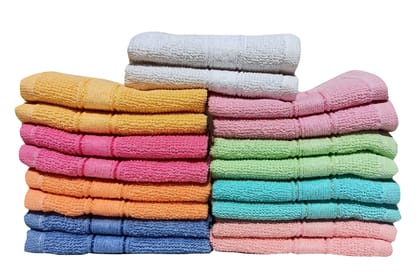 Mandhania Lilly Cotton Face Towels Pack of 30 (Orange, Pink, Blue and Maroon. 10 inch x 10 inch)