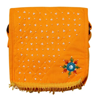 Mandhania Eco Friendly Handcrafted Embroidered Mirror Work� Bag for Girls/Women Yellow