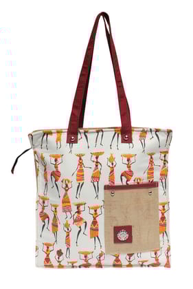 Mandhania Warli Printed Indian Tribal Art Cotton & Women's Shoulder Bag Red