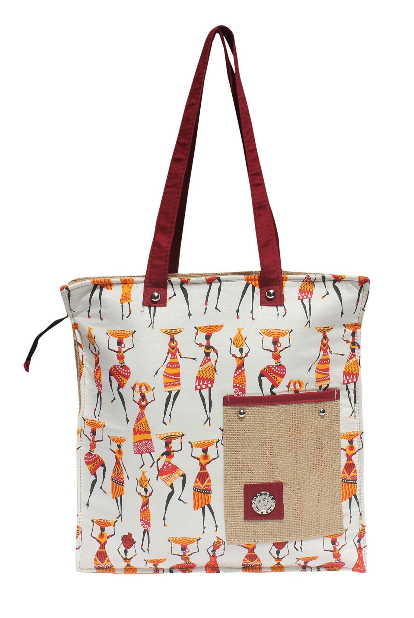 Mandhania Warli Printed Indian Tribal Art Cotton & Women's Shoulder Bag Red