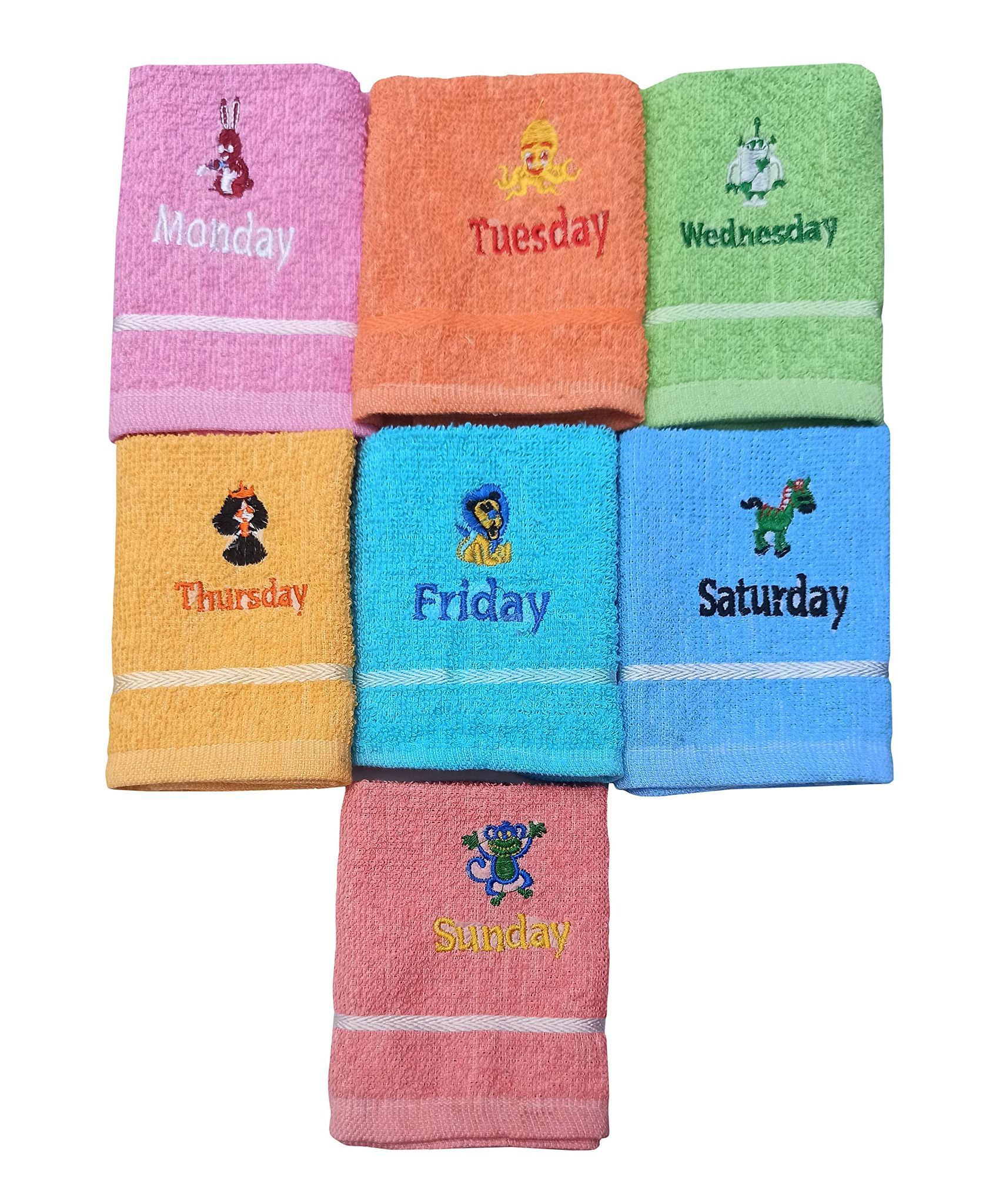 Mandhania Pure Cotton Monday to Sunday Pack of 7 Face Towels, Pack of 4