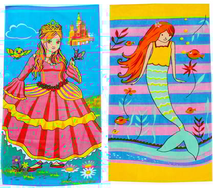 Mandhania Cotton Cartoon Printed Kids Bath Towels for Boys N Girls Pack of 2