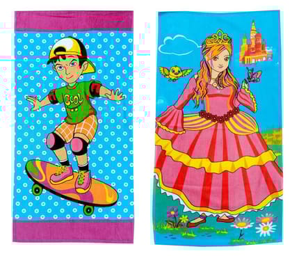 Mandhania Cotton Cartoon Printed Kids Bath Towel for Boys N Girls Pack of 2
