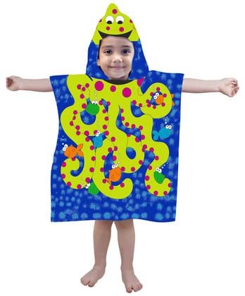 Mandhania Kid's Printed Hooded Poncho Cotton Bath/Pool/Beach Towel 60x115 cms -Yellow