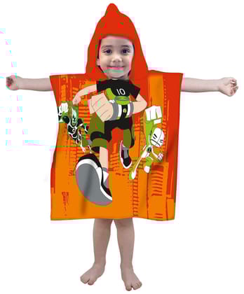 Mandhania Kid's Printed Hooded Poncho Cotton Bath/Pool/Beach Towel 60x115 cms -Orange